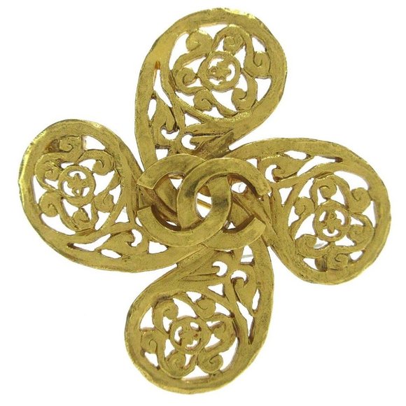 CHANEL CC Logos Charm Brooch Pin Corsage Gold-plated 95A Authentic - Picture 1 of 4